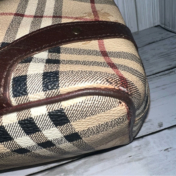 Burberry London Tote Bag Nova Check Plaid Canvas Leather Trim Shoulder Bag - Picture 9 of 16